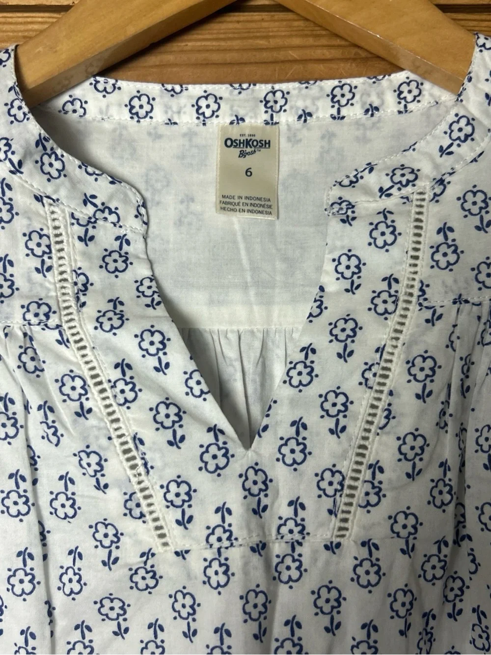OshKosh B'gosh White Dress with Blue Floral Border